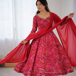 Red Color Viscos Reyon Fabric With Gotta Patti Work  Gown
