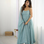 Sky Blue Color Crunch Silk Gown