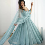 Sky Blue Color Crunch Silk Gown