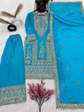 Pure Chinnon Silk Heavy Embroidery Coding Dori-Sequence Work With Full Sleeve