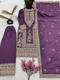 Pure Chinnon Silk Heavy Embroidery Coding Dori-Sequence Work With Full Sleeve