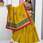 Yellow Color Ribbin Lace Work Micro Cotton Lehenga