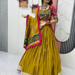 Yellow Color Ribbin Lace Work Micro Cotton Lehenga