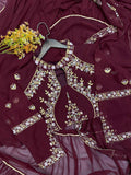 Faux Georgette Lehenga Saree with Ruffle, Mirror & Embroidery Work Blouse