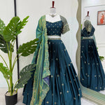 Japan Satin Thread With Sequene Work With Canvas Pata Lehenga