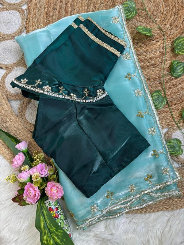 Beautifull Rimzim Silk With Beautifull Hand Work Saree