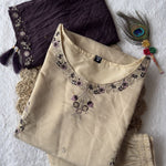 Cream Color Premium Roamn Silk With Embroidery Work Top Pent