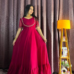 Rani Pink Color Georgette Plain Work Gown