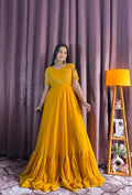 Rani Pink Color Georgette Plain Work Gown