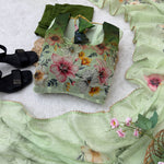 Green Color Organza Silk With Digital Print Work Gown