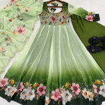Green Color Organza Silk With Digital Print Work Gown