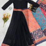 Black Color Faux Georgette Digital Print Zip Gown
