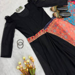 Black Color Faux Georgette Digital Print Zip Gown