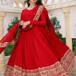 Red Color Fox Georgette Embroidery Work Gown