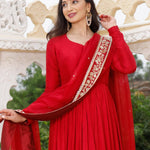 Red Color Fox Georgette Embroidery Work Gown