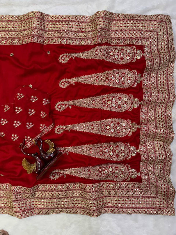 Blooming Vichitra Silk Embroidered Saree Set