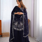 Blue Colour Georrgette Sequence With Thred Work Top Dupatta