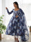 Sky Color Marble Print Work Organza Silk Anarkali