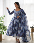 Sky Color Marble Print Work Organza Silk Anarkali