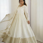 Black Color Chinon Silk Thread Work Gown