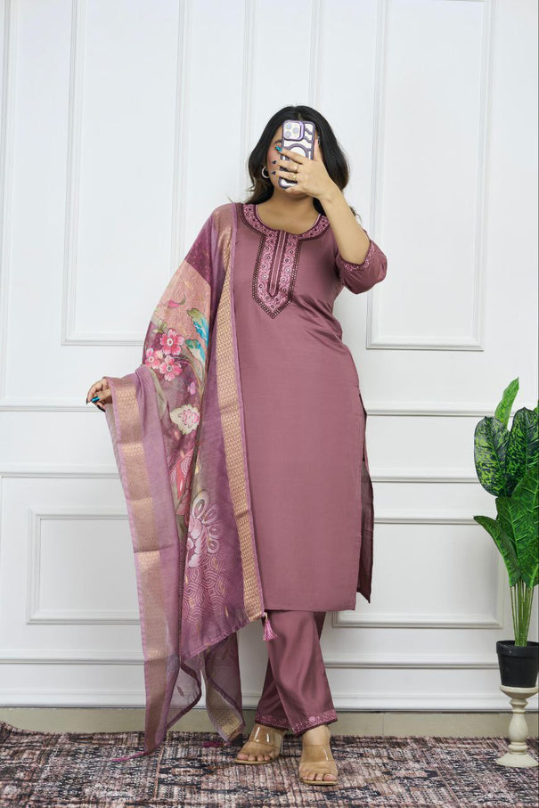 Purple Color Premium Roman Silk Kurti