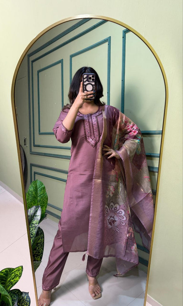 Purple Color Premium Roman Silk Kurti