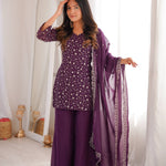 Crunchy Silk Embroidered Bell Bottom Suit Set