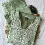 Pista Color Mul Chanderi Embroider Work Top Pent