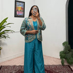Chinon Fabric With Full Embroidery Work And Moti Lace Work And Free Size Koti Plazzo