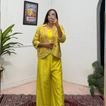 Chinon Fabric With Full Embroidery Work And Moti Lace Work And Free Size Koti Plazzo