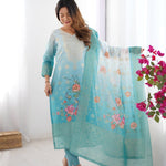 WOMEN'S PREMIUM CHANDERI SILK WITH JACQARD PRINT DUPATTA TOP PANT SET