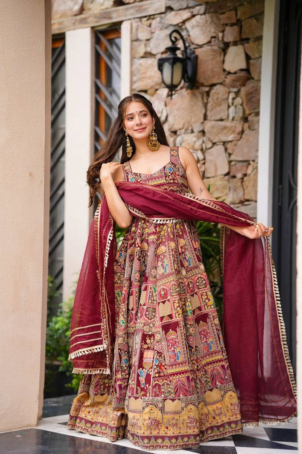 New Wear Jimmu Organza Silk With Digital Printed Gown