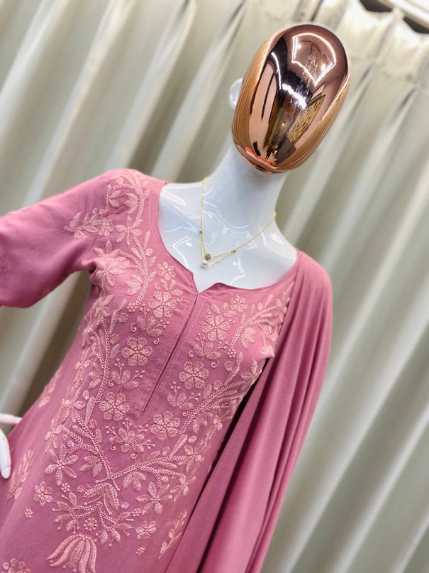 Pink Color Embroidery Work With Reyon Fabric Top Plazzo