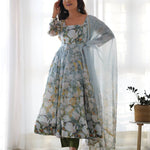 New Wear Organza Silk Floral Print Anarkali