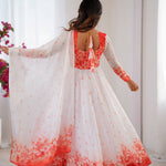White Color Organza Soft Silk  With Digital Print Work Gown