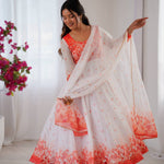 White Color Organza Soft Silk  With Digital Print Work Gown