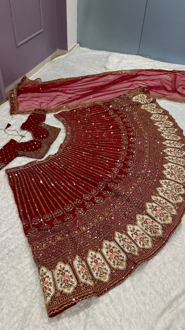 Rangoon silk With Sequence Dori thread work Lehenga