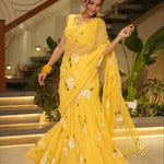 Yellow Color Premium Georgette With Print Work Lehenga Saree