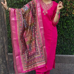 Rani Pink Color Premium Roman Silk Embroidery Work Kurti