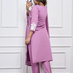 Purple Color Roman Silk Embroidery Work Kurti