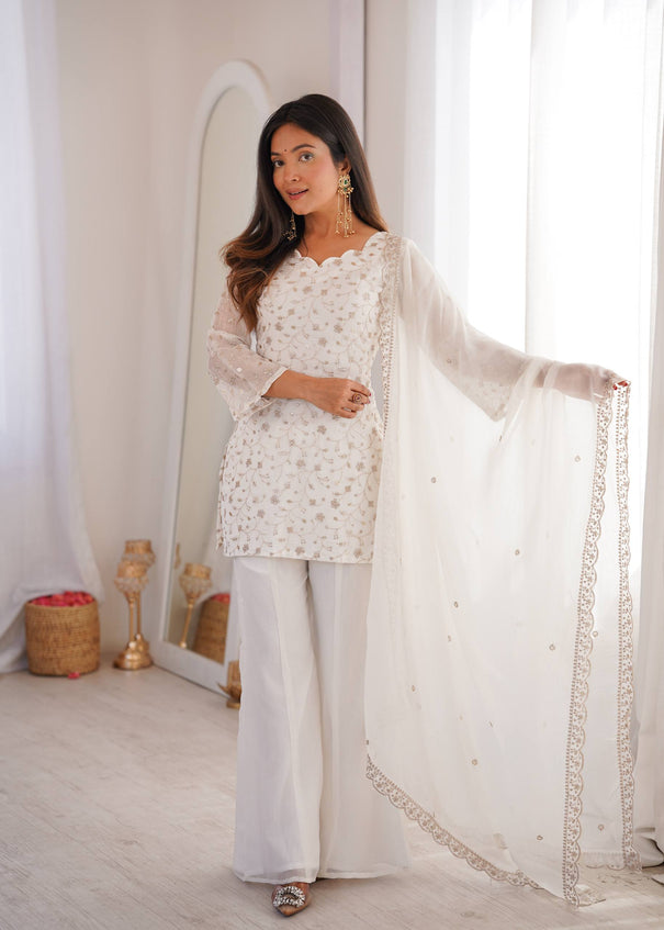 Crunchy Silk Embroidered Bell Bottom Suit Set