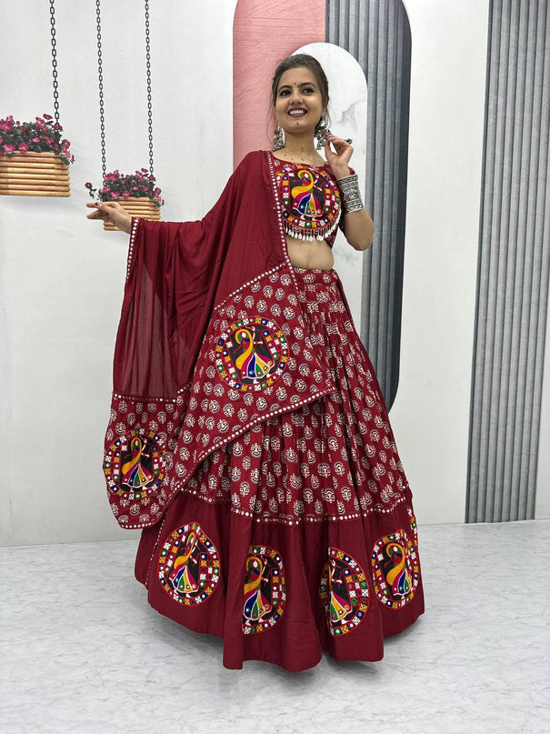 Pure Cotton Gamathi Work With Canvas Patta Lehenga Choli