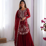 Blue Colour Georrgette Sequence With Thred Work Top Dupatta