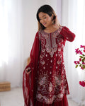 Blue Colour Georrgette Sequence With Thred Work Top Dupatta