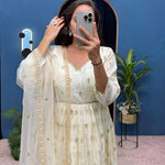 Chimmer Embroidery With Fancy Lace Work Gown