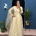 Chimmer Embroidery With Fancy Lace Work Gown