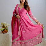 Pink Color Natural Crep With Embroidery Work Gown