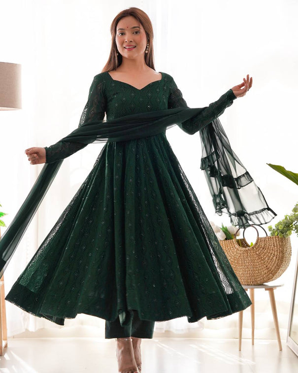 Green Color Fox Georgette Lukhnowi Sequence Work Anarkali
