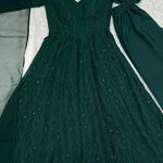 Green Color Fox Georgette Lukhnowi Sequence Work Anarkali