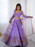 Sky Blue Color Soft Net Thread And Sequence Work Lehenga Choli